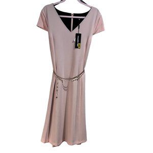 Karl Lagerfeld Paris NWT  Dusty Rose Cap Sleeve V Neck Dress Valentines